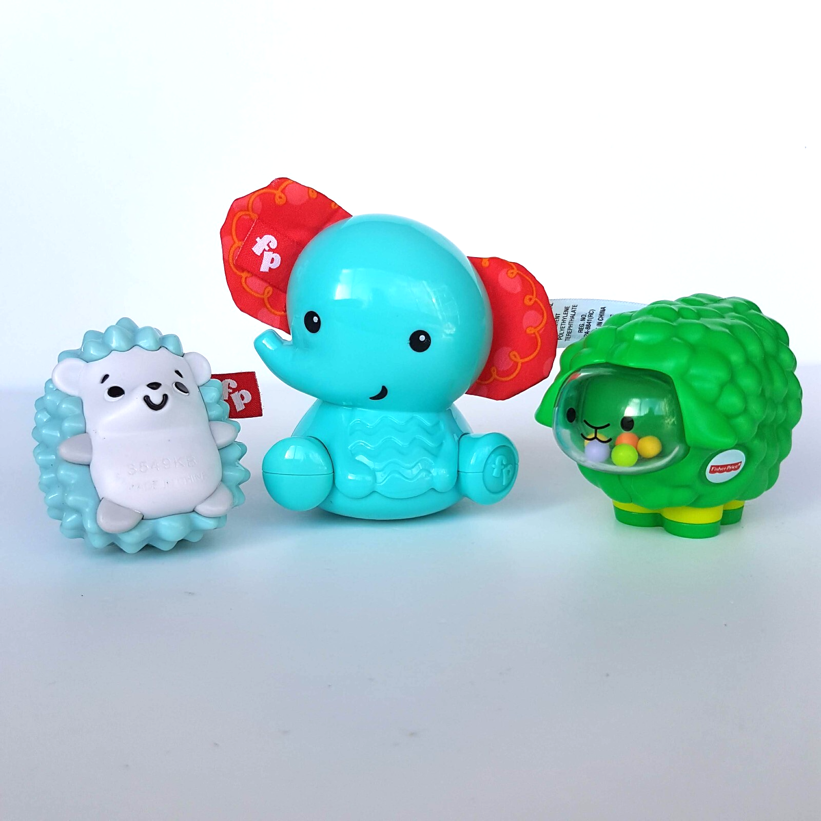 Fisher Price Broccoli SHEEP Squeaker HEDGEHOG Shaker ELEPHANT Rattle Baby Toys2