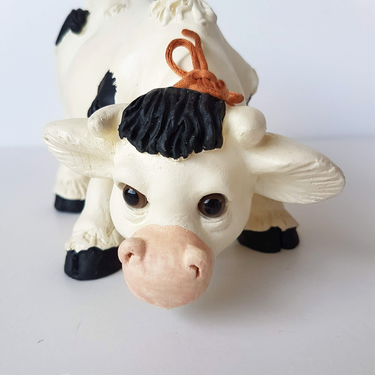 Vintage Heavy COW Figure Statue RGML Bell Resin Holstein Collectible Black White5