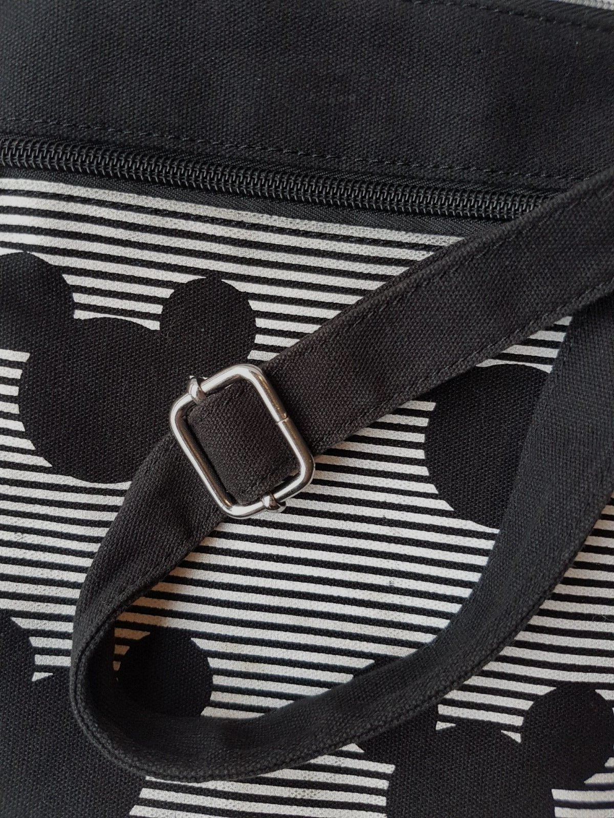 DISNEY PARKS Mickey Mouse Bag Black White Stripes Crossbody Canvas Shoulder Bag3