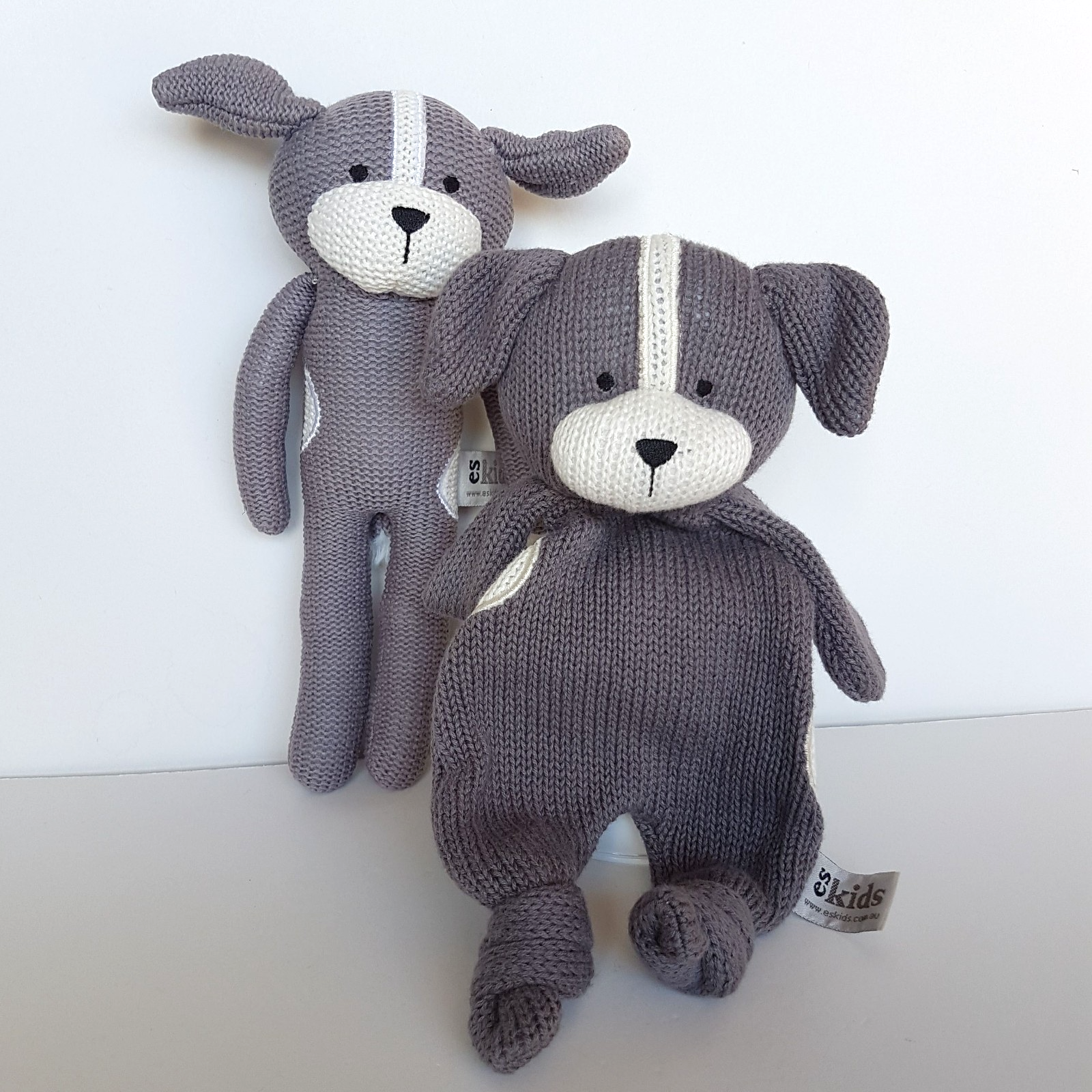 ES Kids DOG LOVEY + RATTLE SET Knit Plush Comforter Security Blanket Soft Toy0
