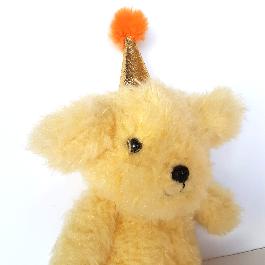 FAO Schwarz YELLOW PARTY DOG Puppy 30cm Plush Stuffed Animal Birthday Soft Toy2