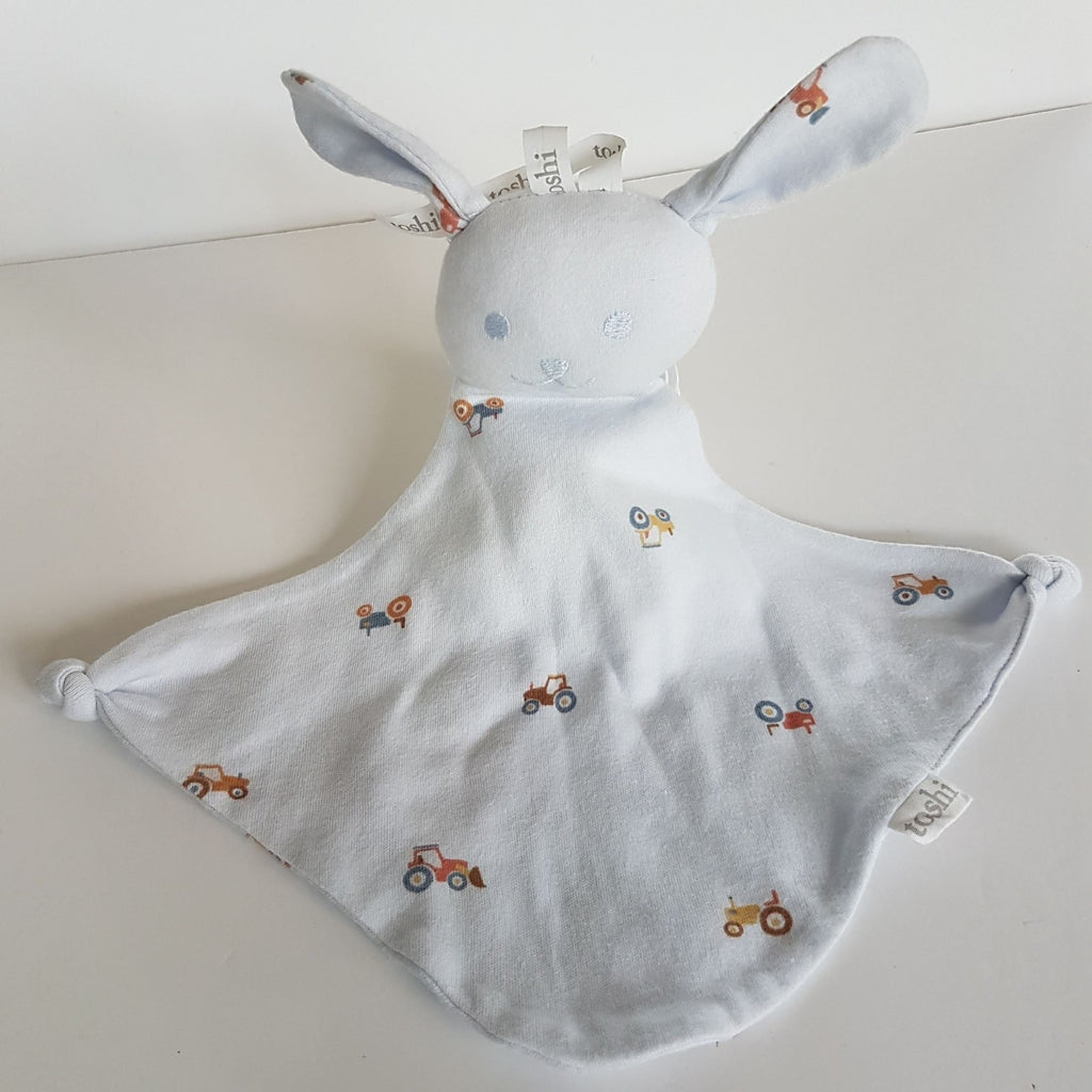 Toshi BUNNY RABBIT TRACTOR Blue Baby Lovey Security Blanket Comforter Soft Toy1