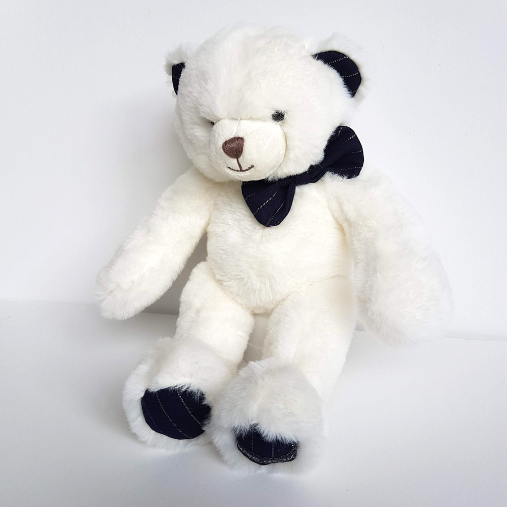 Histoire D'Ours WHITE TEDDY Plush 30cm Navy Stuffed Animal Soft Toy Preppy Chic0