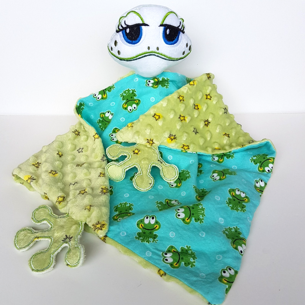 Unique Handmade FROG Baby Lovey Comforter Security Blanket Green Soft Toy Animal0