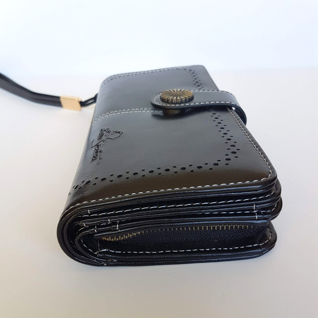 Luis Santini BLACK EMBOSS WALLET Like New Flower Women's Purse Multi Compartment6