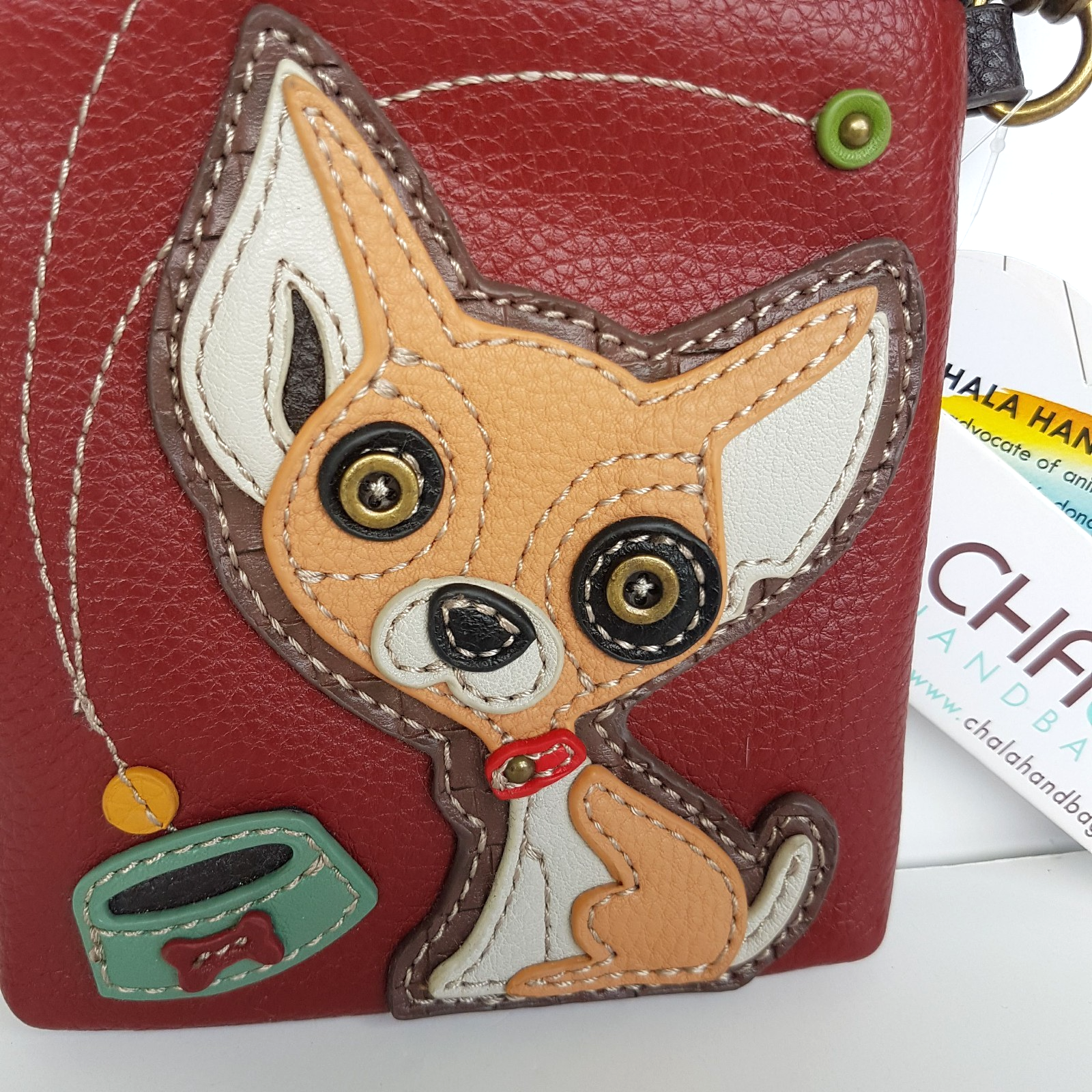 Chala CHIHUAHUA DOG Convertible Crossbody Purse Red Mobile Bag Applique TAGS4