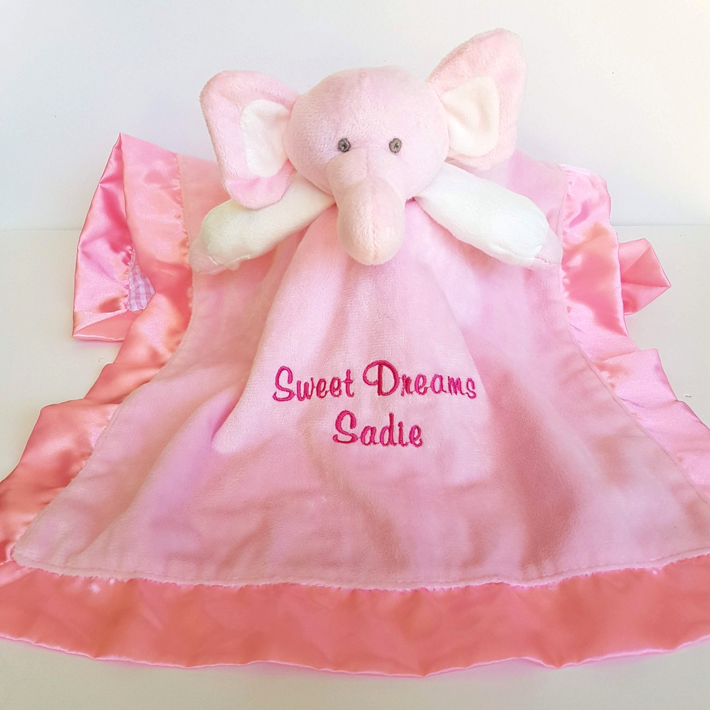 SADIE PINK ELEPHANT Baby Lovey Comforter Security Plush Blanket Satin Edge Gift1