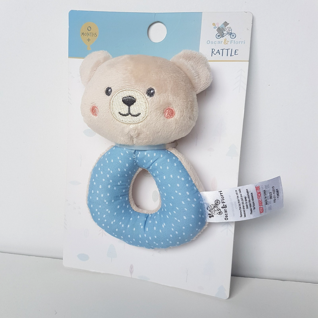 NEW Oscar & Florri TEDDY LOVEY RATTLE Plush Baby Activity Soft Toy Teddy Bear2