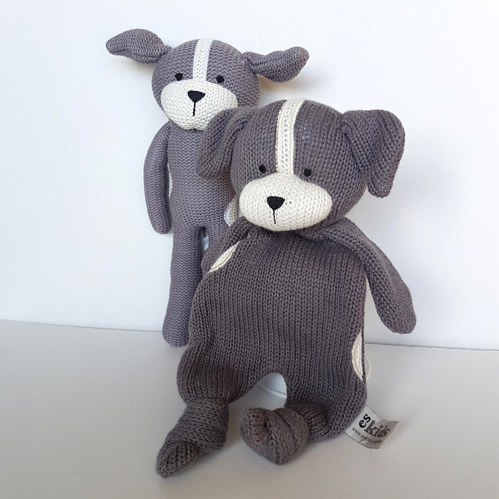 ES Kids DOG LOVEY + RATTLE SET Knit Plush Comforter Security Blanket Soft Toy3