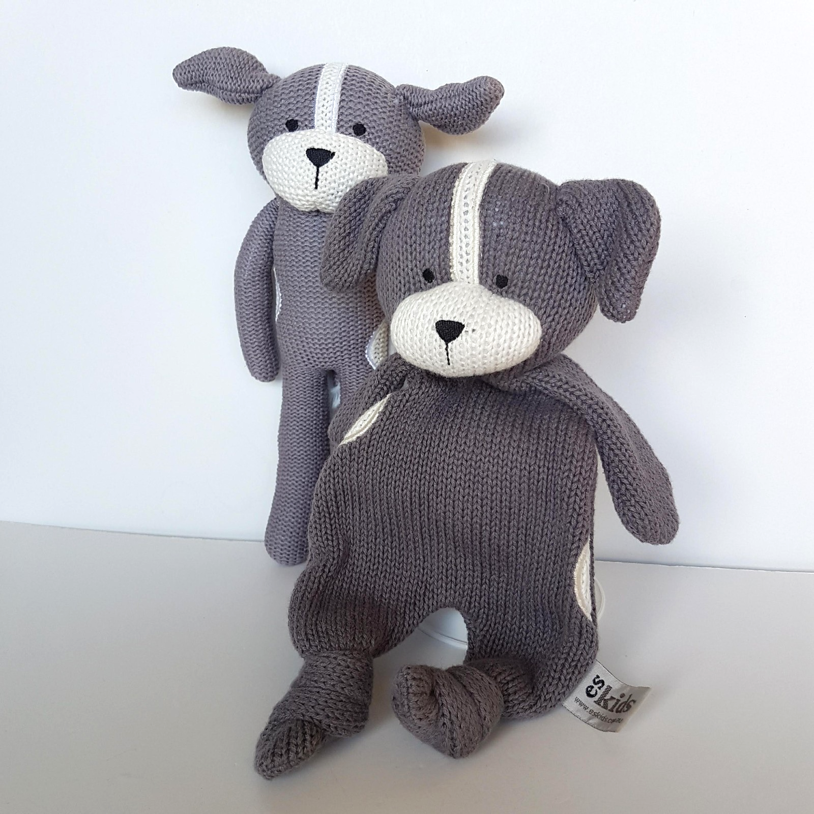 ES Kids DOG LOVEY + RATTLE SET Knit Plush Comforter Security Blanket Soft Toy3