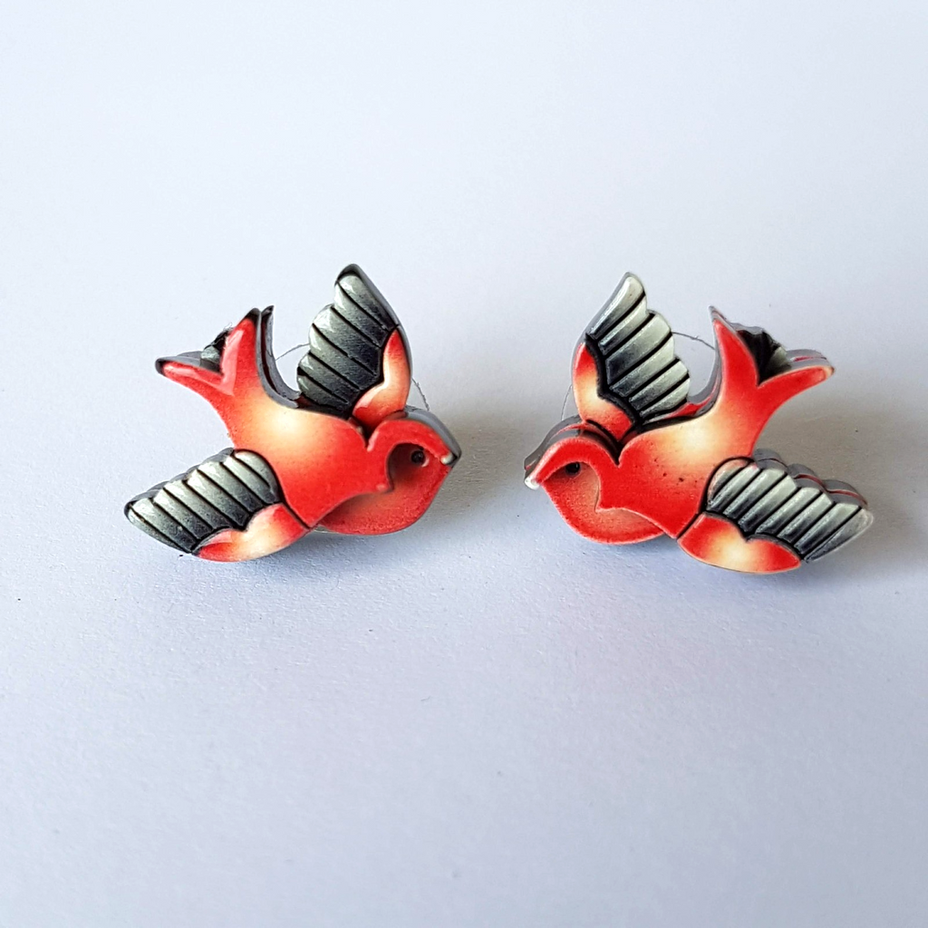 Erstwilder BETTY & BO SPARROW Red Bird Earrings Louisa Camille 2013 Stud 300-5002