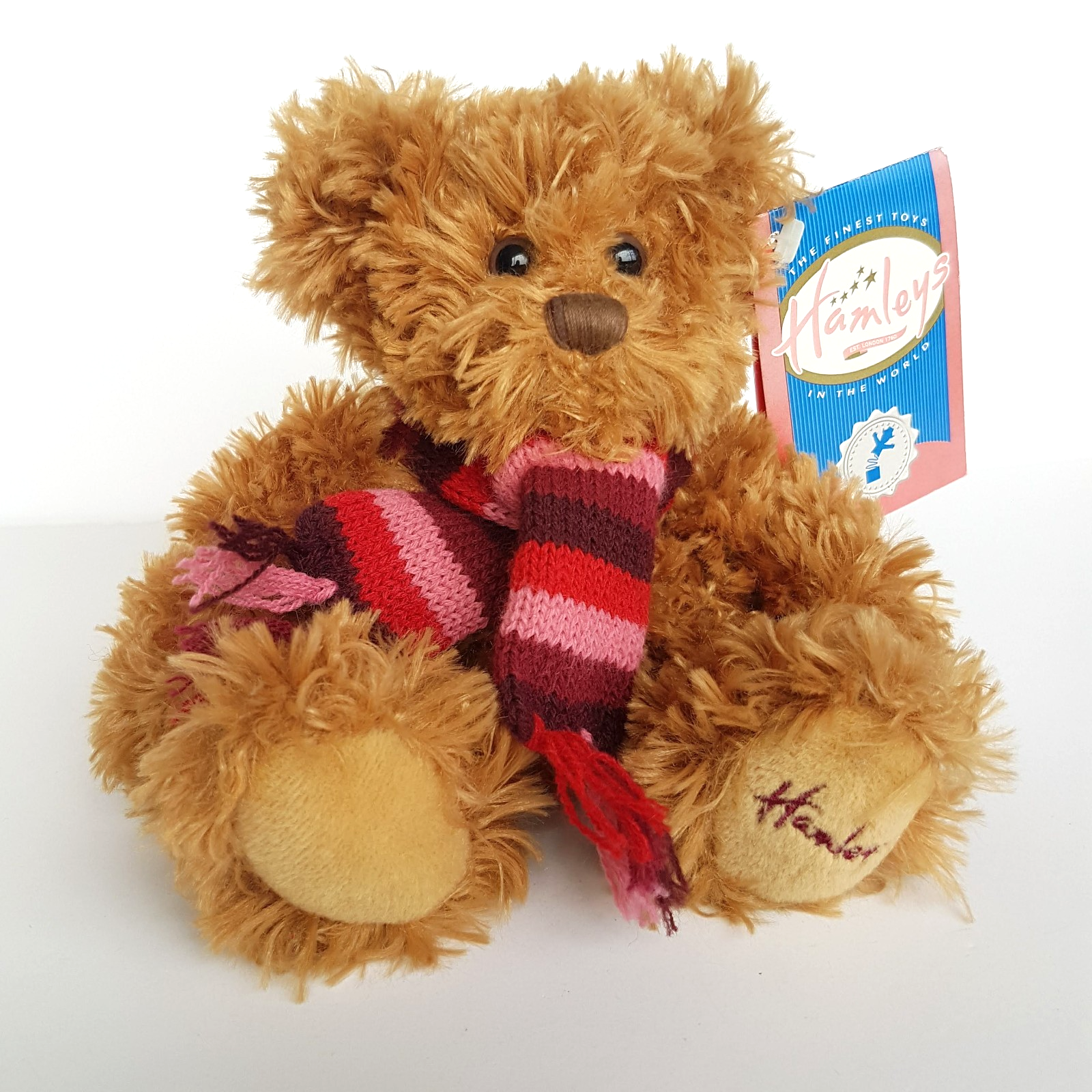 Hamley's TEDDY CARAMEL Plush Scarf 20cm TAGS Stuffed Animal Cute Small Soft Toy1