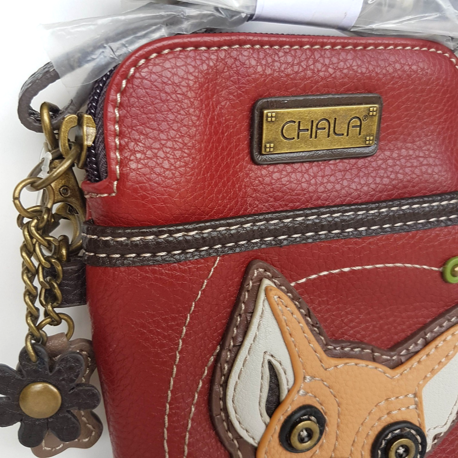 Chala CHIHUAHUA DOG Convertible Crossbody Purse Red Mobile Bag Applique TAGS3