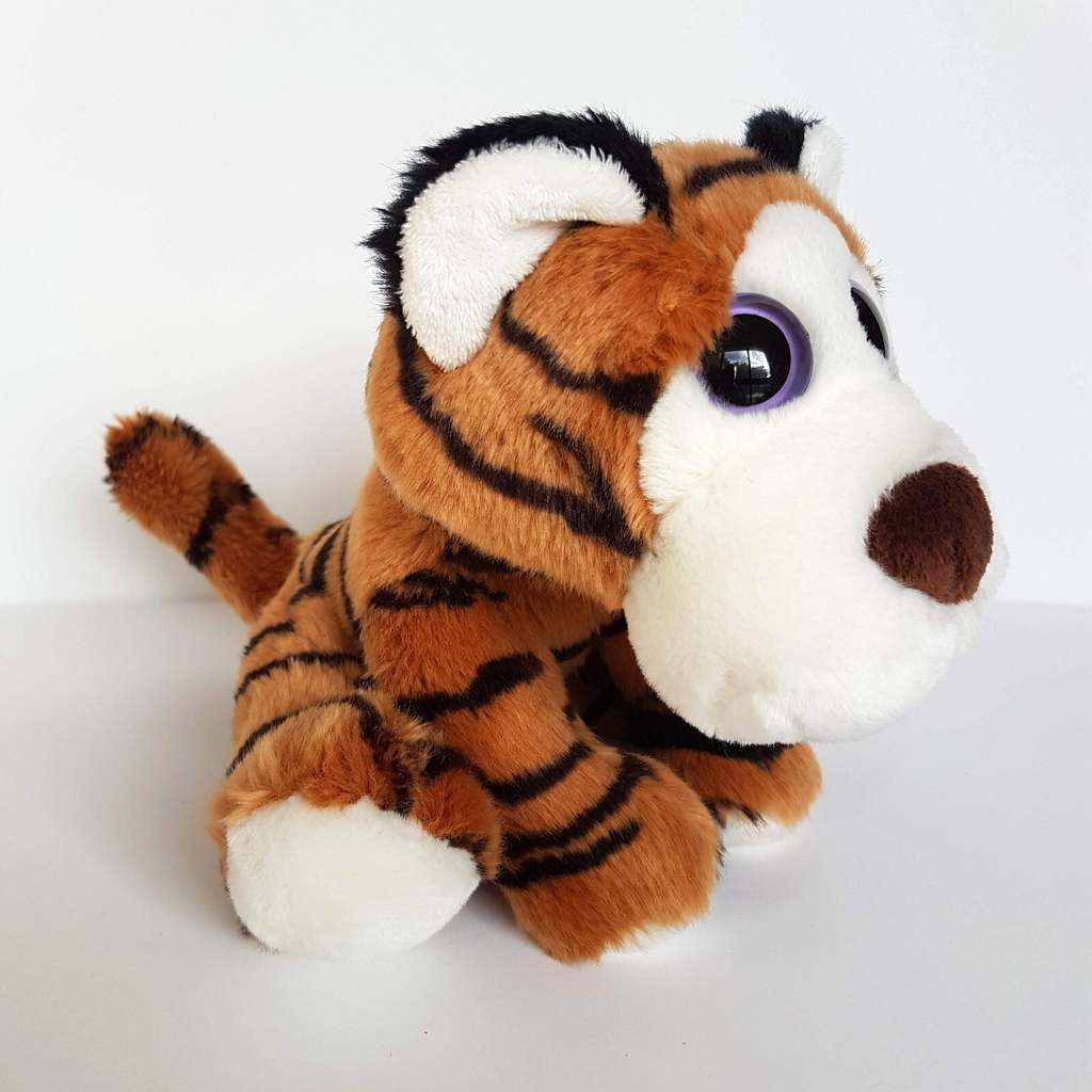 Cute TIGER WILD CAT Plush 18cm Stuffed Animal Purple Eyes Zoo Soft Toy KORIMCO0