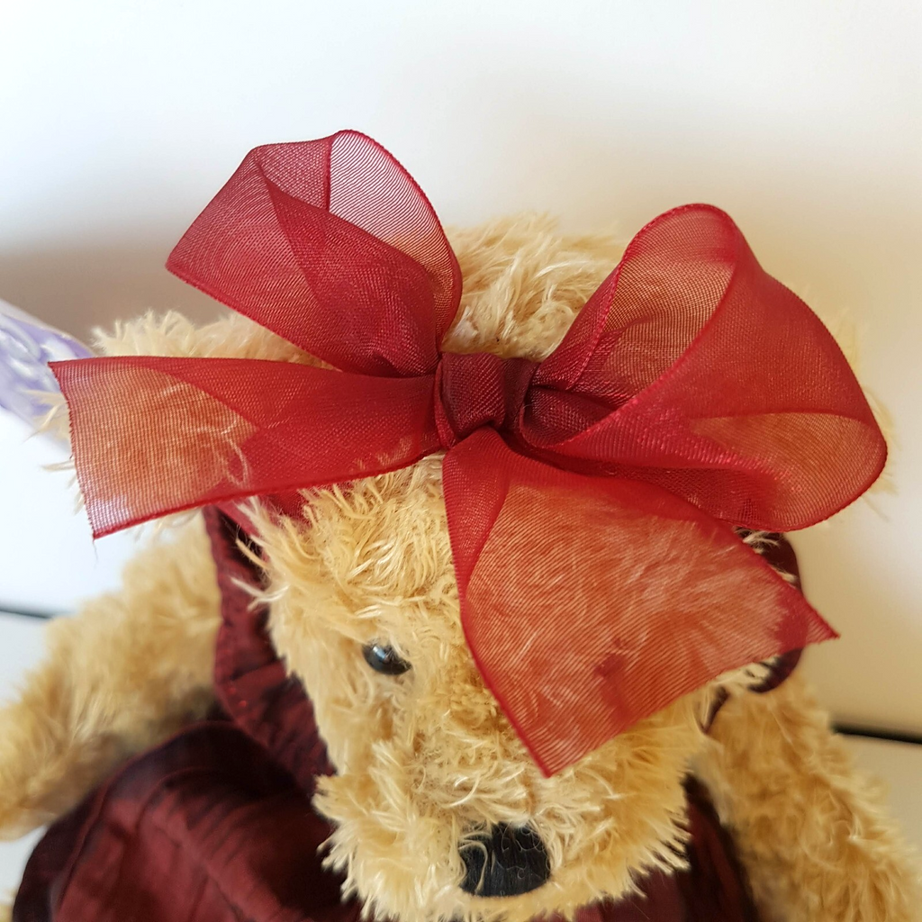 House Of Moran TEDDY BEAR Plush 21cm Maroon Dressed Soft Toy Stuffed Animal Cute6