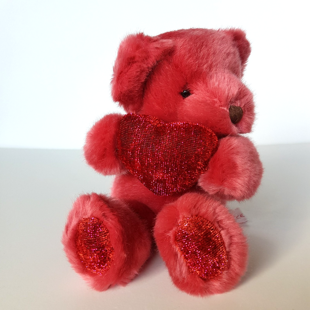 Russ RUBY LOVE HEART BEAR Glitter Plush 21cm Stuffed Animal Soft Toy Pink Red1