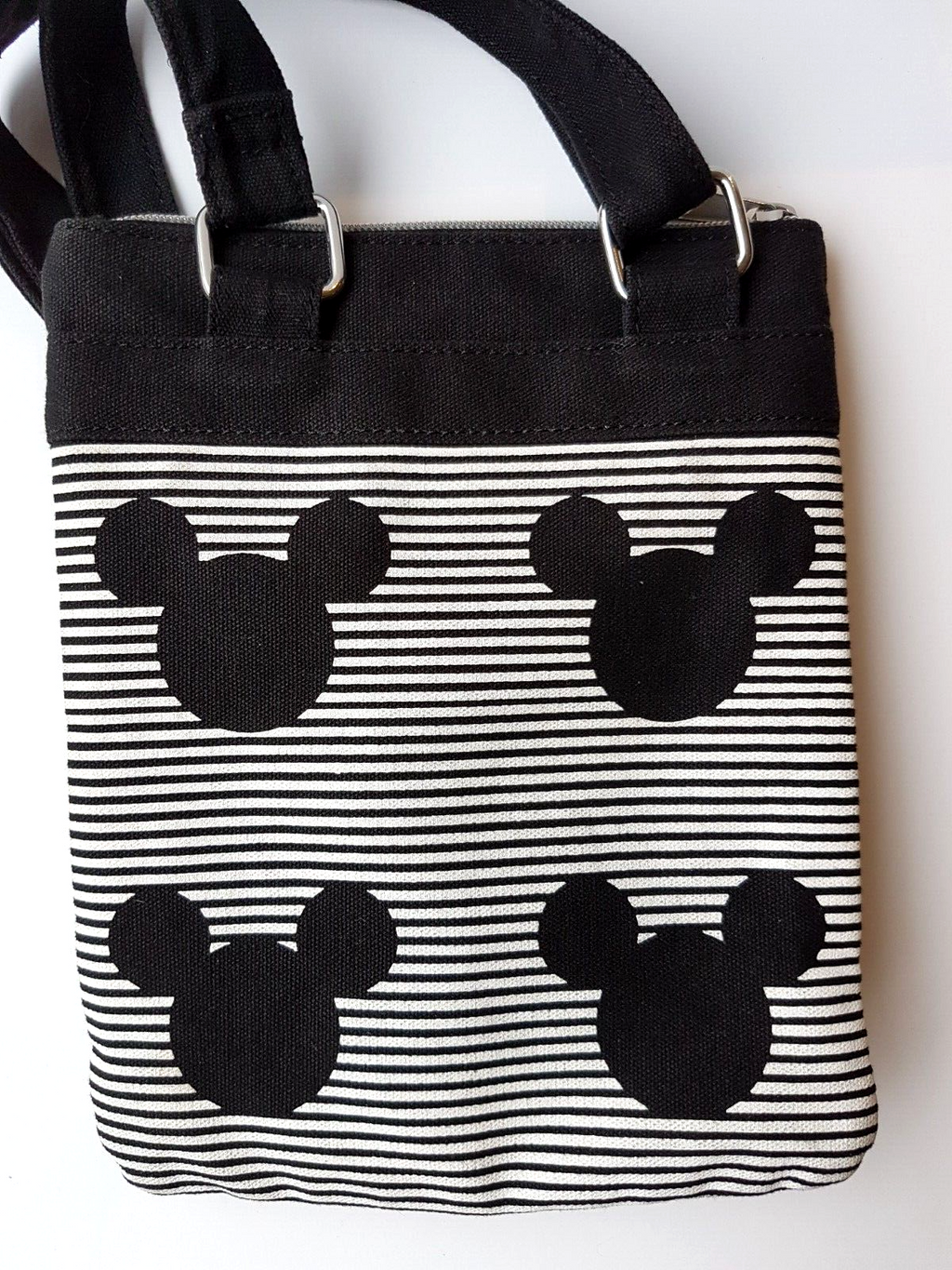DISNEY PARKS Mickey Mouse Bag Black White Stripes Crossbody Canvas Shoulder Bag4