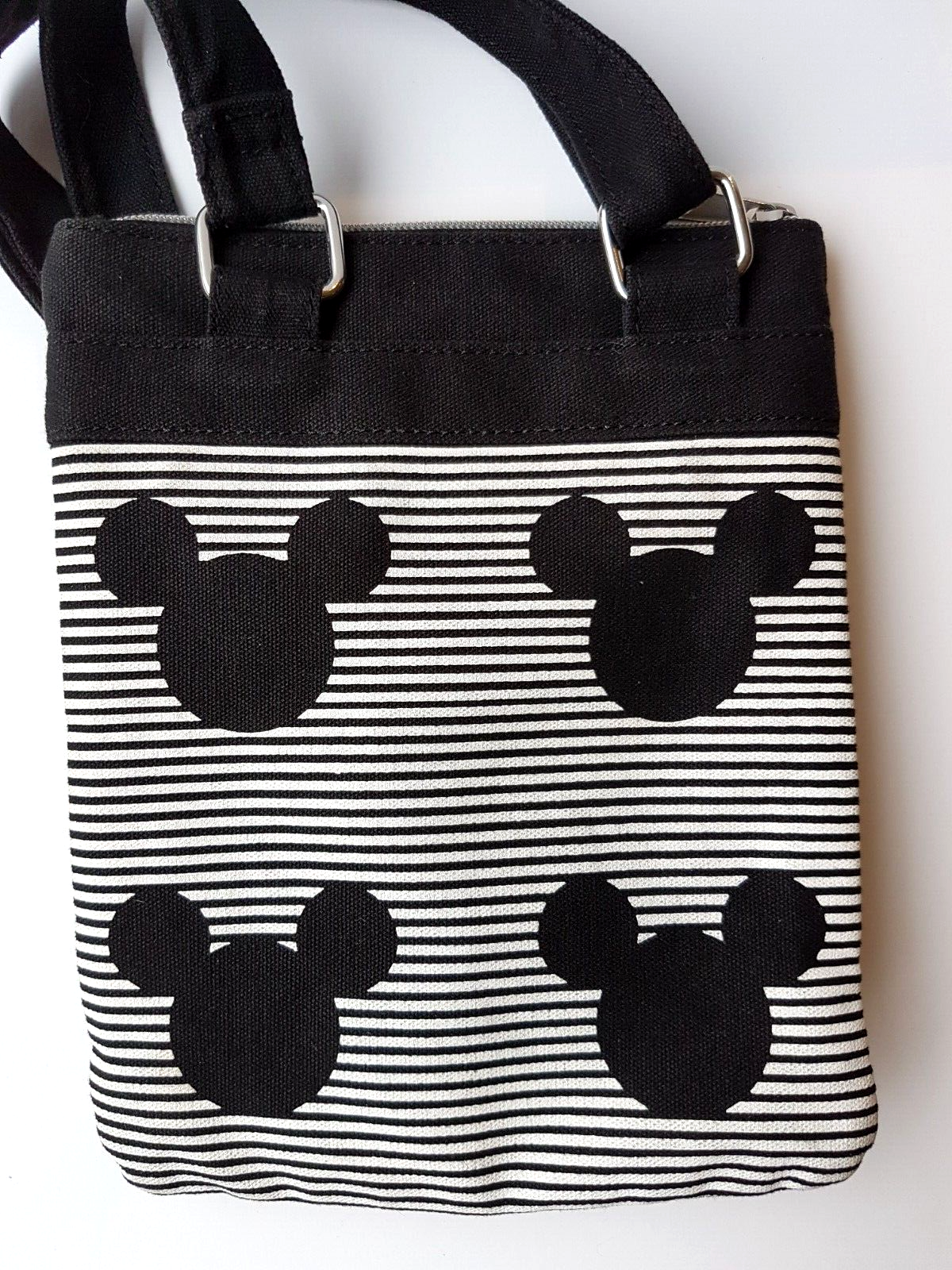 DISNEY PARKS Mickey Mouse Bag Black White Stripes Crossbody Canvas Shoulder Bag4