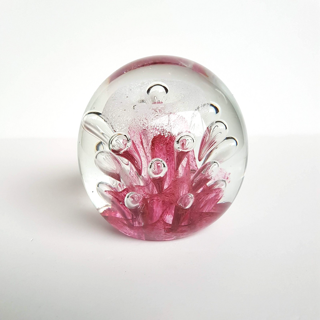 Pink GLASS LANSHING PAPER WEIGHT 9cm Bubble 1kg Decorative Glass Pretty Flower2