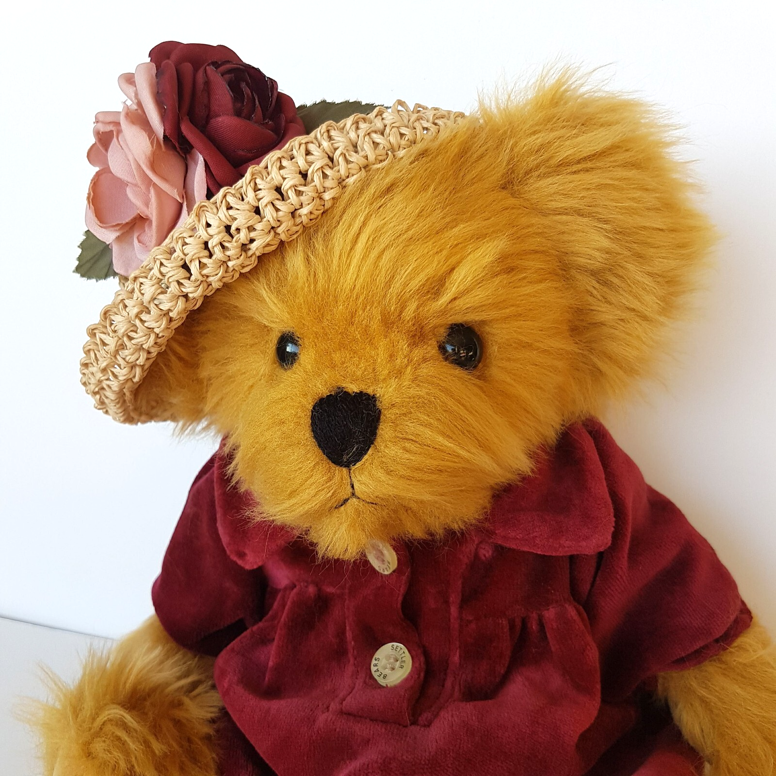 5 Way Jointed SETTLER BEARS 32cm Velvet Dress Flower Hat Stuffed Animal Soft Toy1