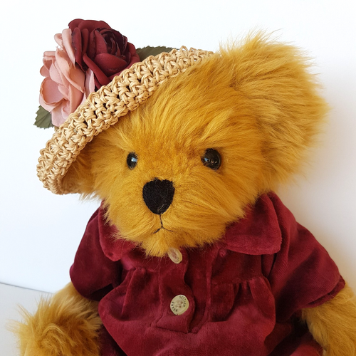 5 Way Jointed SETTLER BEARS 32cm Velvet Dress Flower Hat Stuffed Animal Soft Toy1