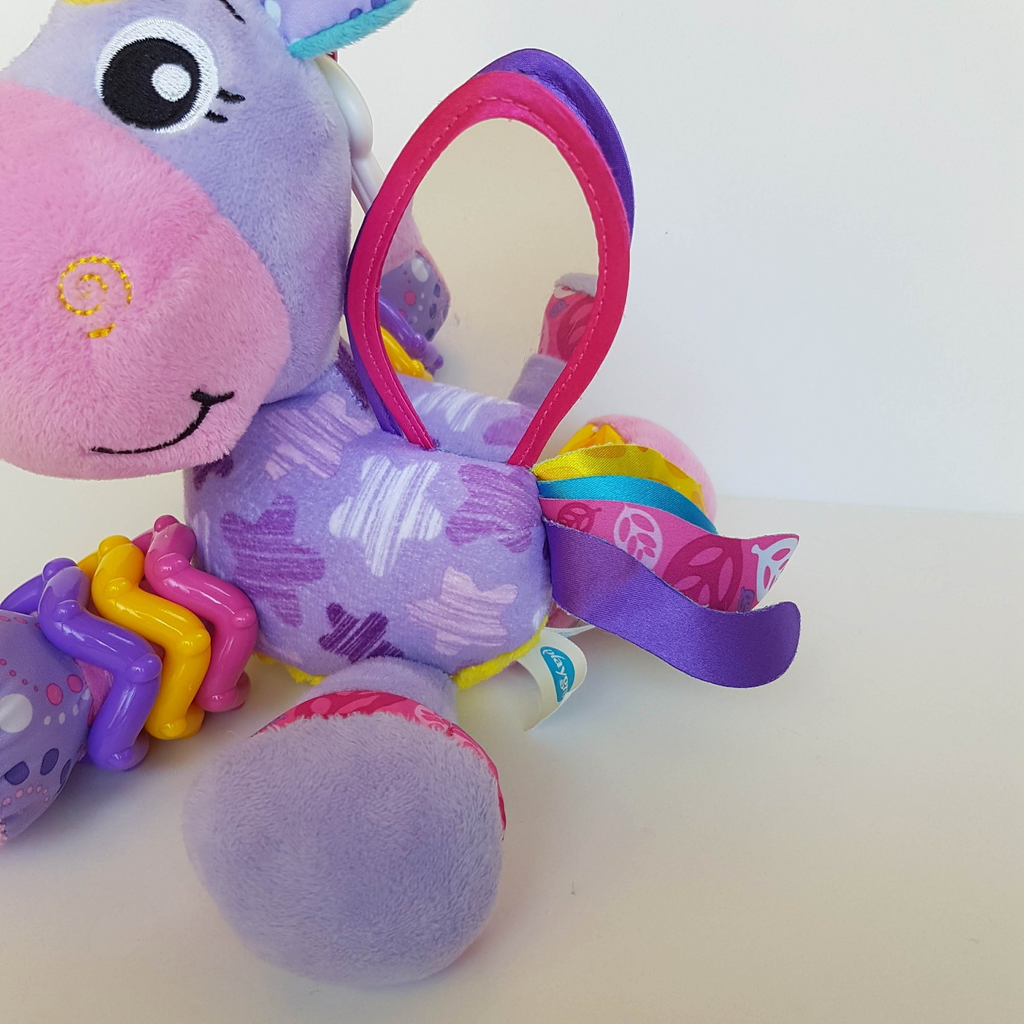 Playgro HAPPY UNICORN Clip On Pram Baby Activity Toy Plush Rattle Mirror Crinkle5