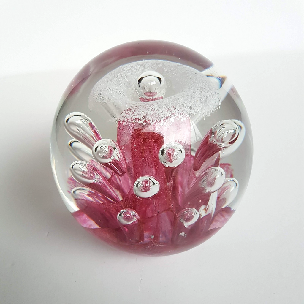 Pink GLASS LANSHING PAPER WEIGHT 9cm Bubble 1kg Decorative Glass Pretty Flower4