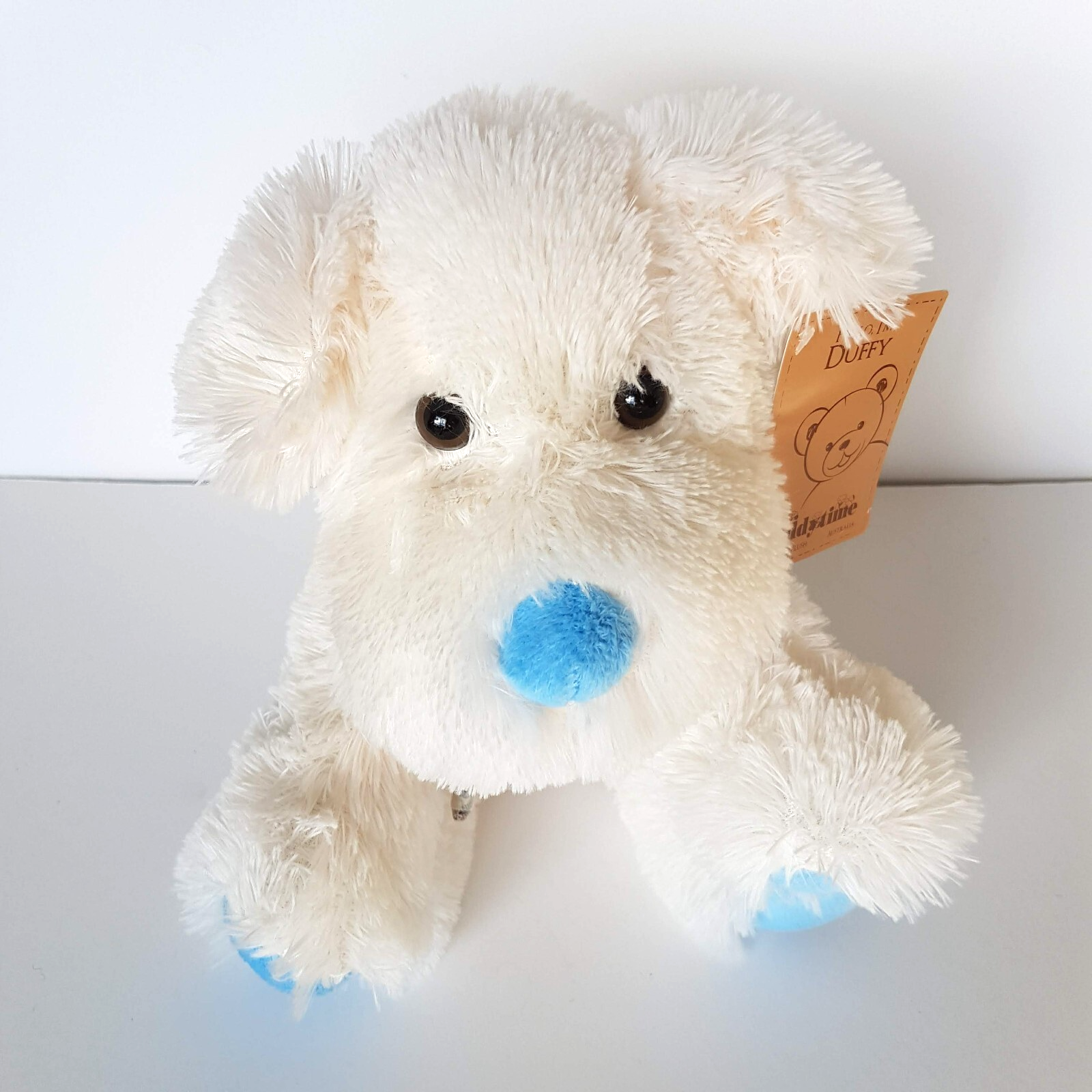 DUFFY WHITE PUPPY DOG Plush 20cm Stuffed Animal TAGS Pet Soft Toy Bow Teddy Time4