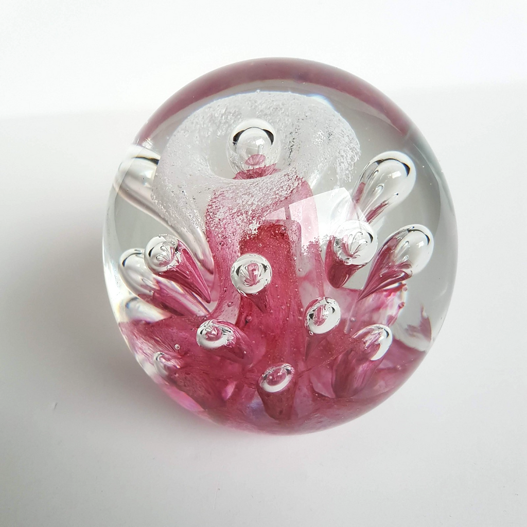Pink GLASS LANSHING PAPER WEIGHT 9cm Bubble 1kg Decorative Glass Pretty Flower3
