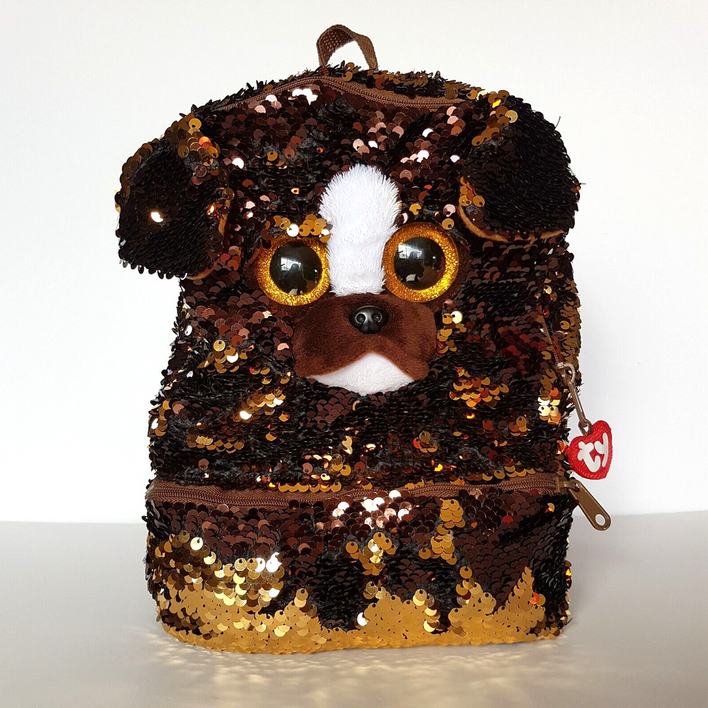 TY Sequin BRUTUS DOG Backpack Sequin Puppy Kids Animal Backpack School Bag Brown6