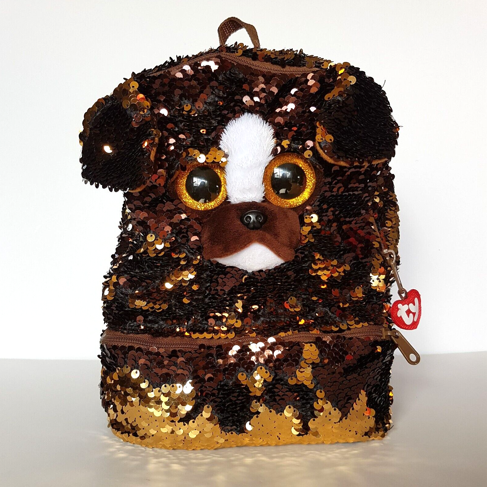 TY Sequin BRUTUS DOG Backpack Sequin Puppy Kids Animal Backpack School Bag Brown6
