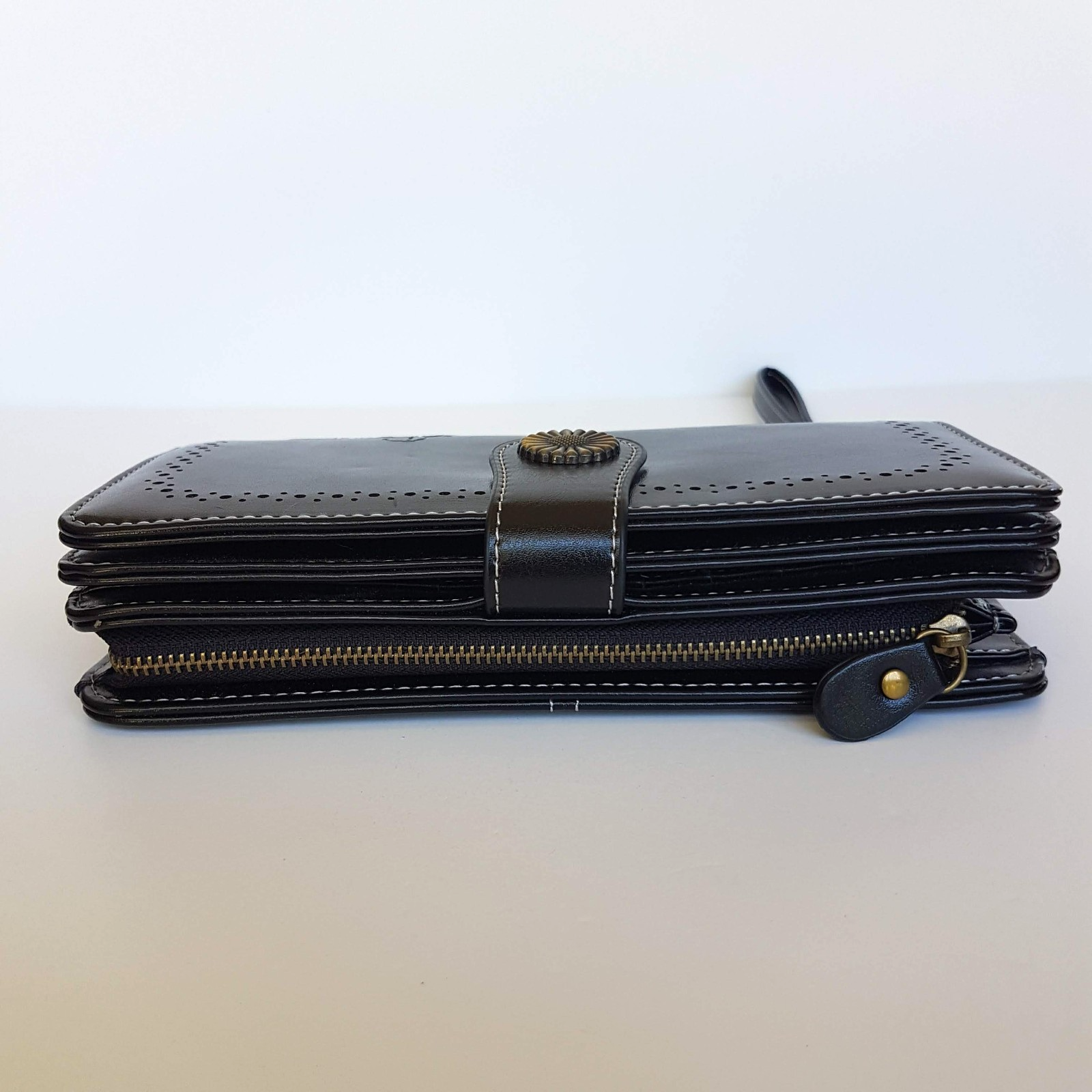 Luis Santini BLACK EMBOSS WALLET Like New Flower Women's Purse Multi Compartment7