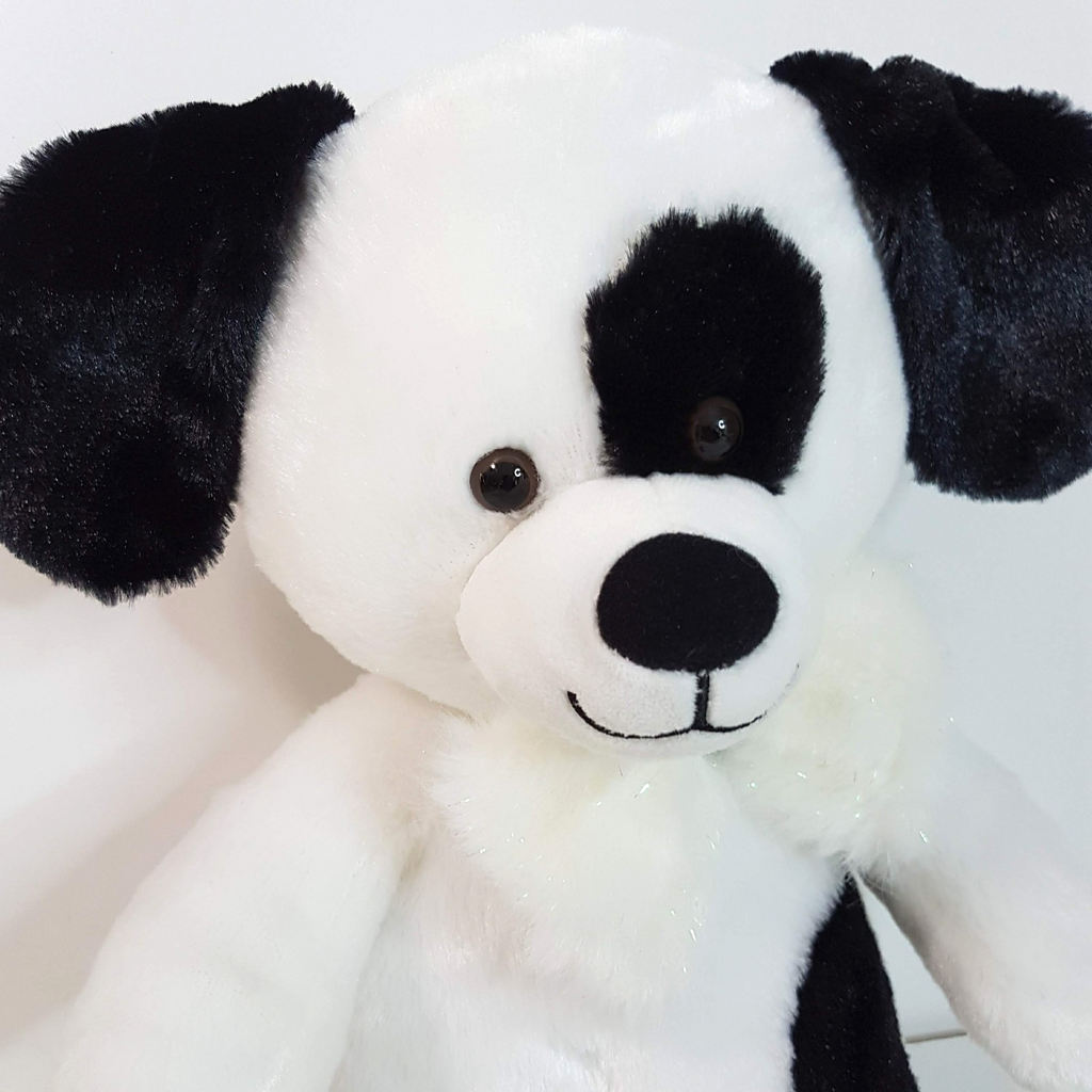 BAB Condo Cubs BLACK WHITE DOG + BOW Build A Bear Plush Stuffed Animal Soft Toy1