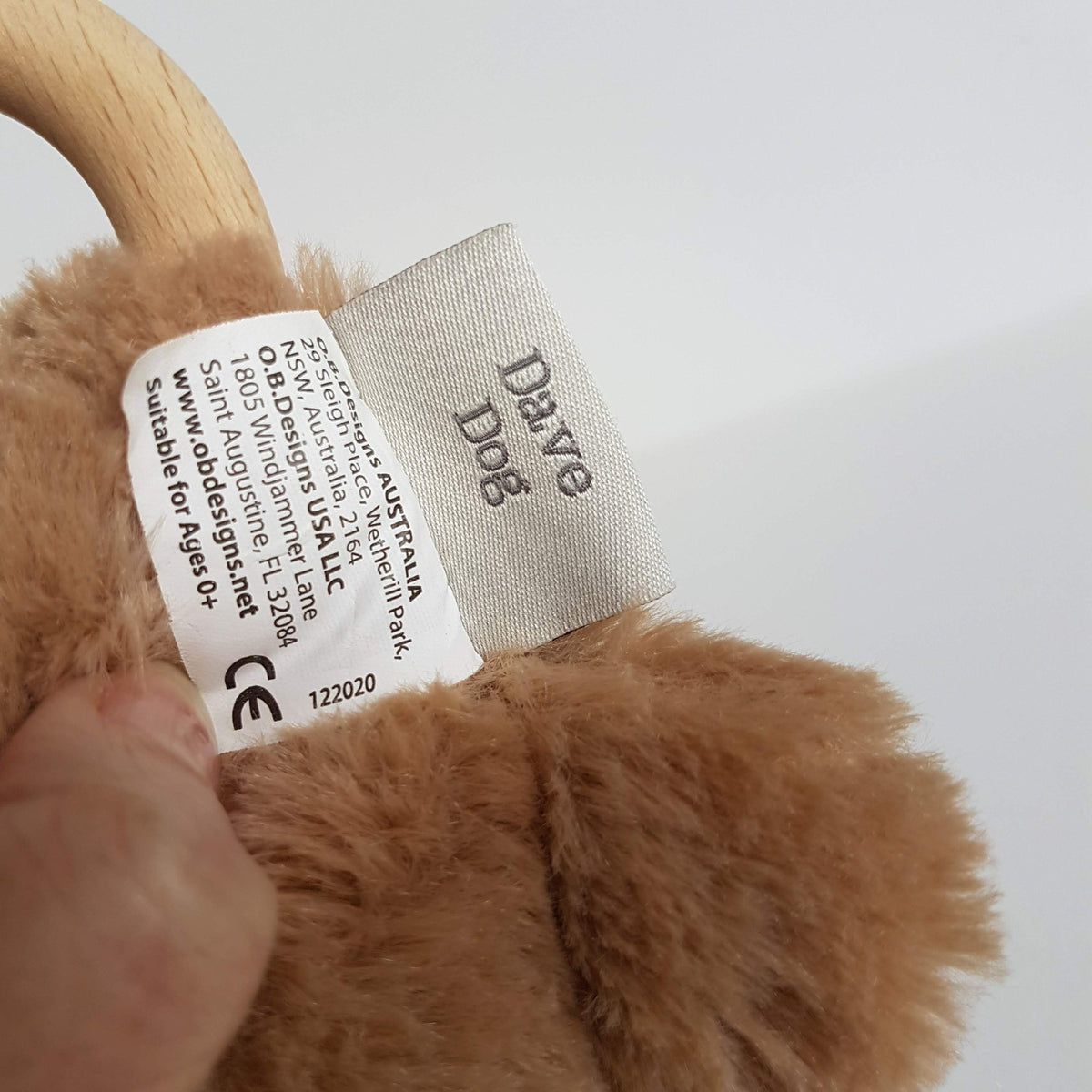 OB Designs DAVE DOG Baby Lovey Rattle 17cm Comforter Activity Toy Plush Soft Toy3