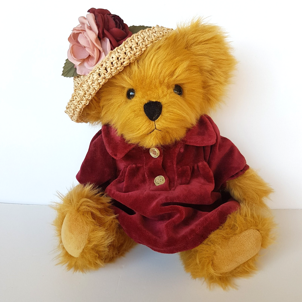 5 Way Jointed SETTLER BEARS 32cm Velvet Dress Flower Hat Stuffed Animal Soft Toy0