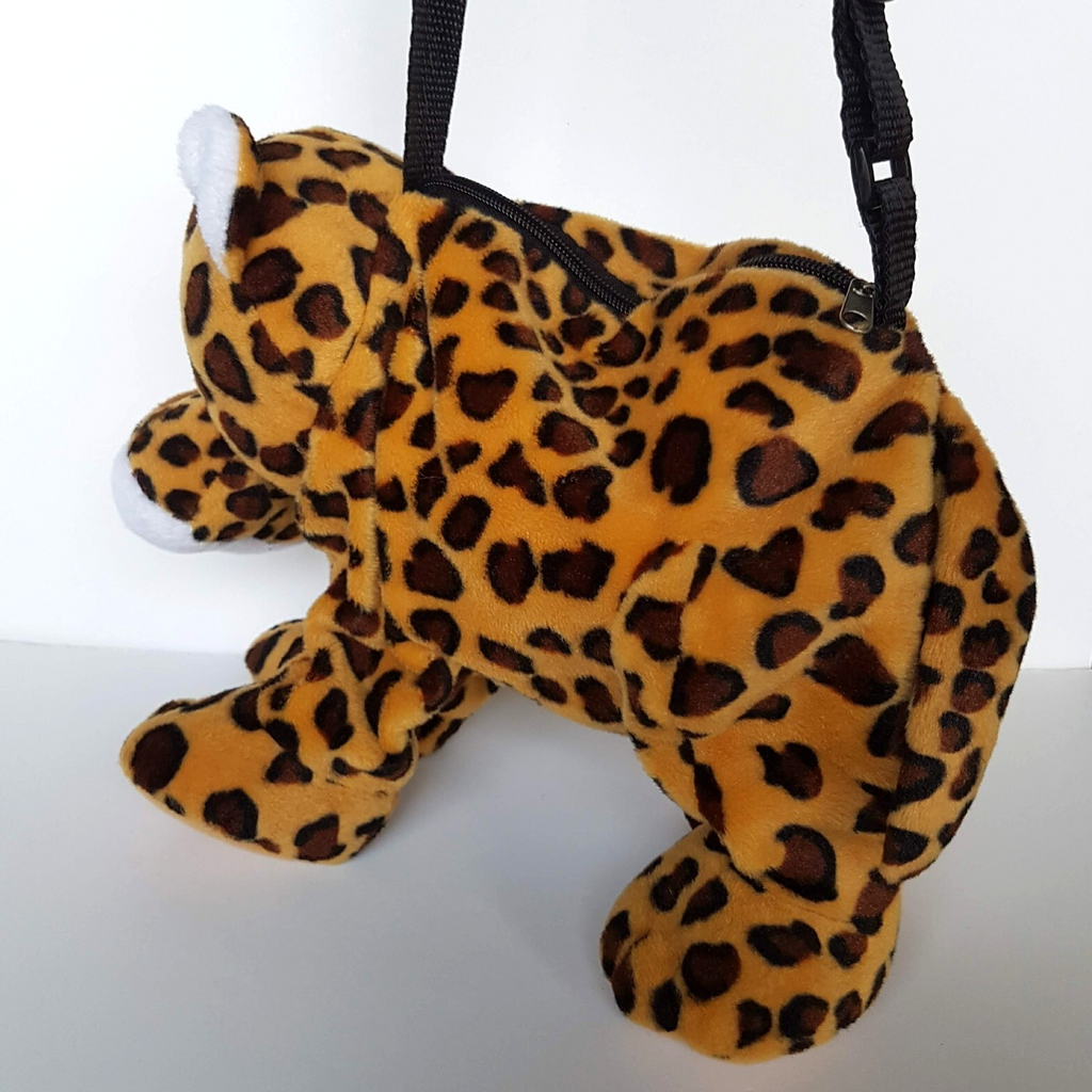 Plush JAGUAR LEOPARD Kids Cross Body Bag Stuffed Animal Safari Soft Toy Cute2