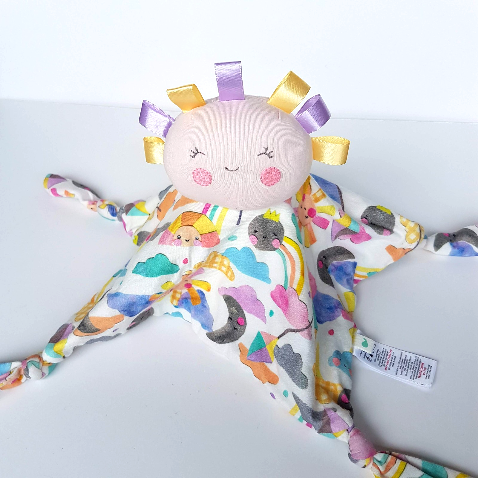 Little Green SUN CLOUD RAINBOW Baby Comforter Security Blanket Laura Blythma3