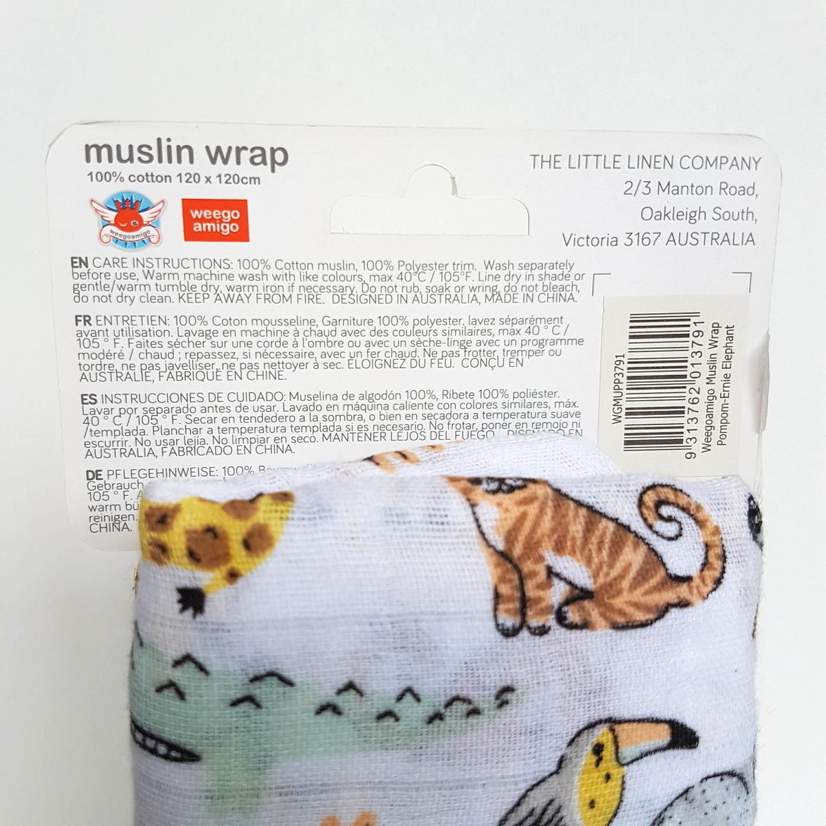Weego Amigo MUSLIN WRAP Swaddle Baby Blanket Jungle Animals 100% Cotton NEW Cute6