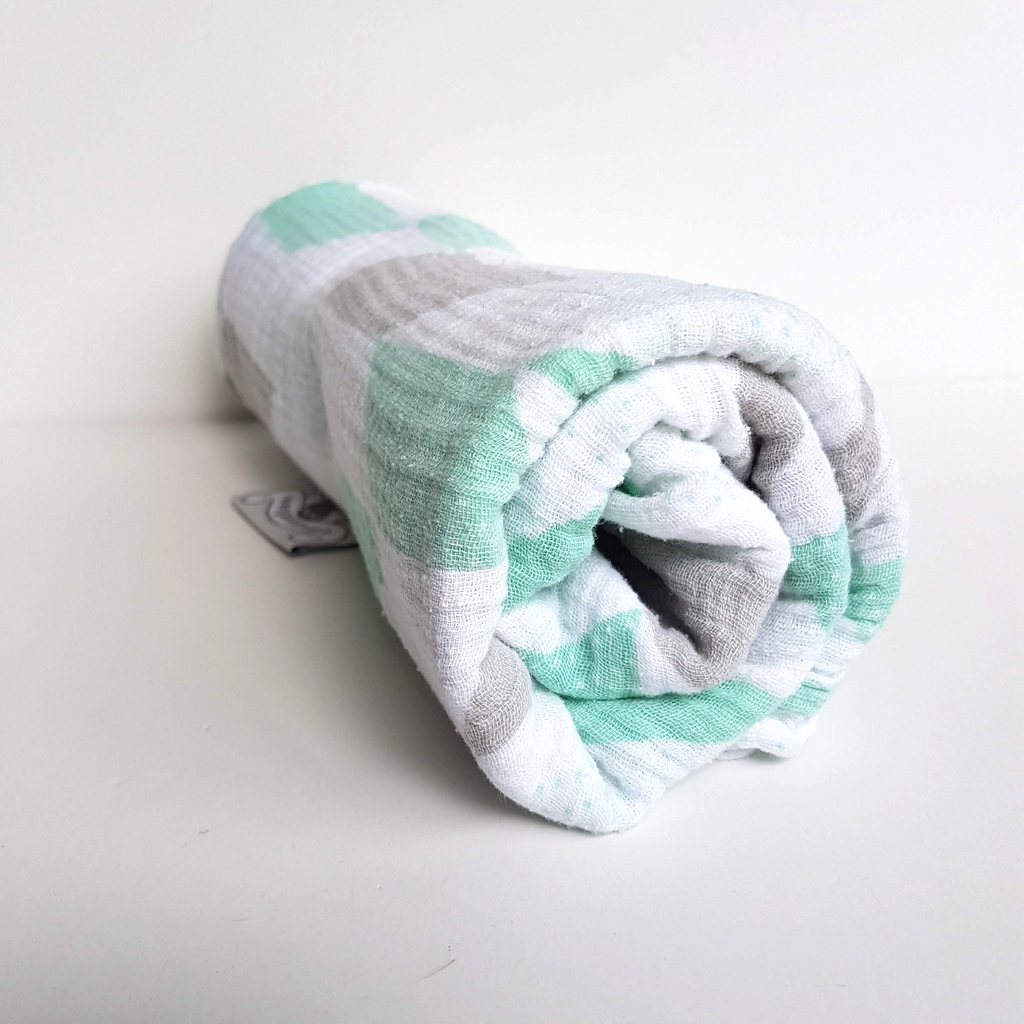 Weegoamigo MUSLIN WRAP Swaddle Baby Blanket Green White Geometric 100% Cotton5