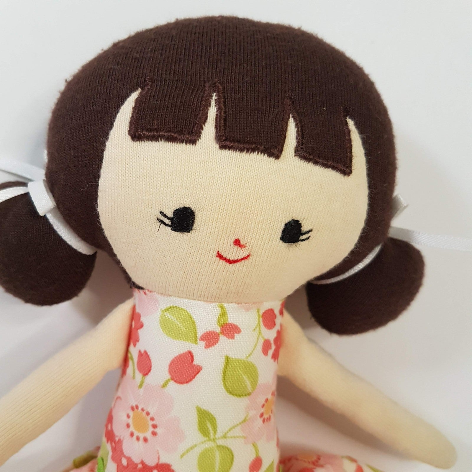 Alimrose RAG DOLL Fabric Doll 25cm Cloth Floral Dress Brunette Baby Soft Toy5