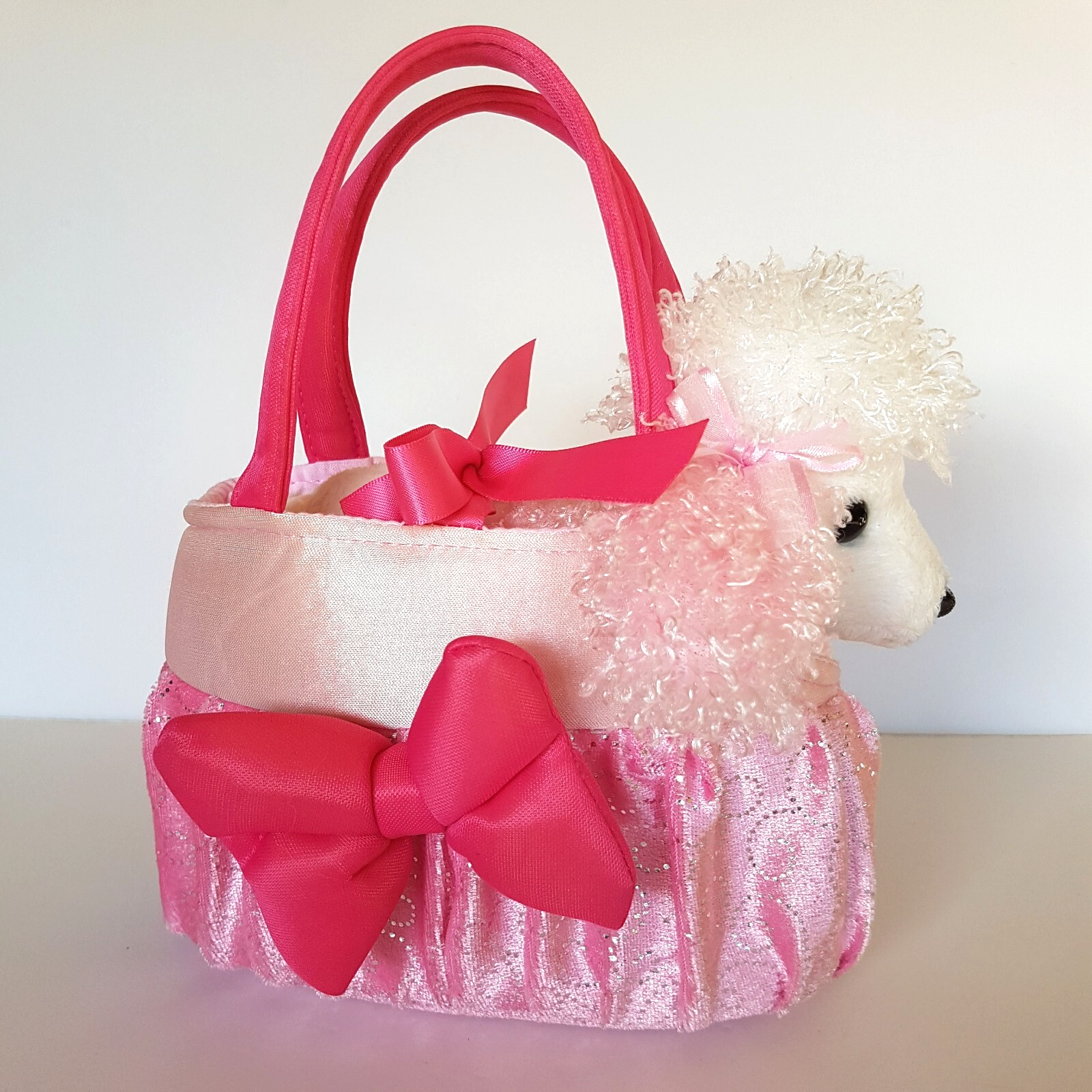 Korimco POODLE + CARRIER BAG 17cm Plush Stuffed Animal Pink Pet Soft Toy Cute1