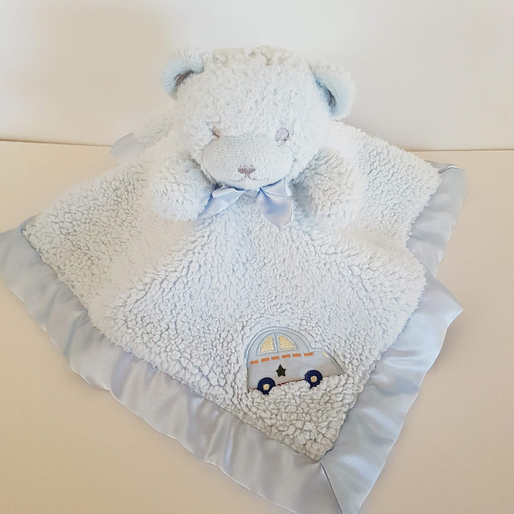 Katie Little BLUE CAR BEAR Lovey Security Blanket Comforter Plush Soft Toy Sleep4