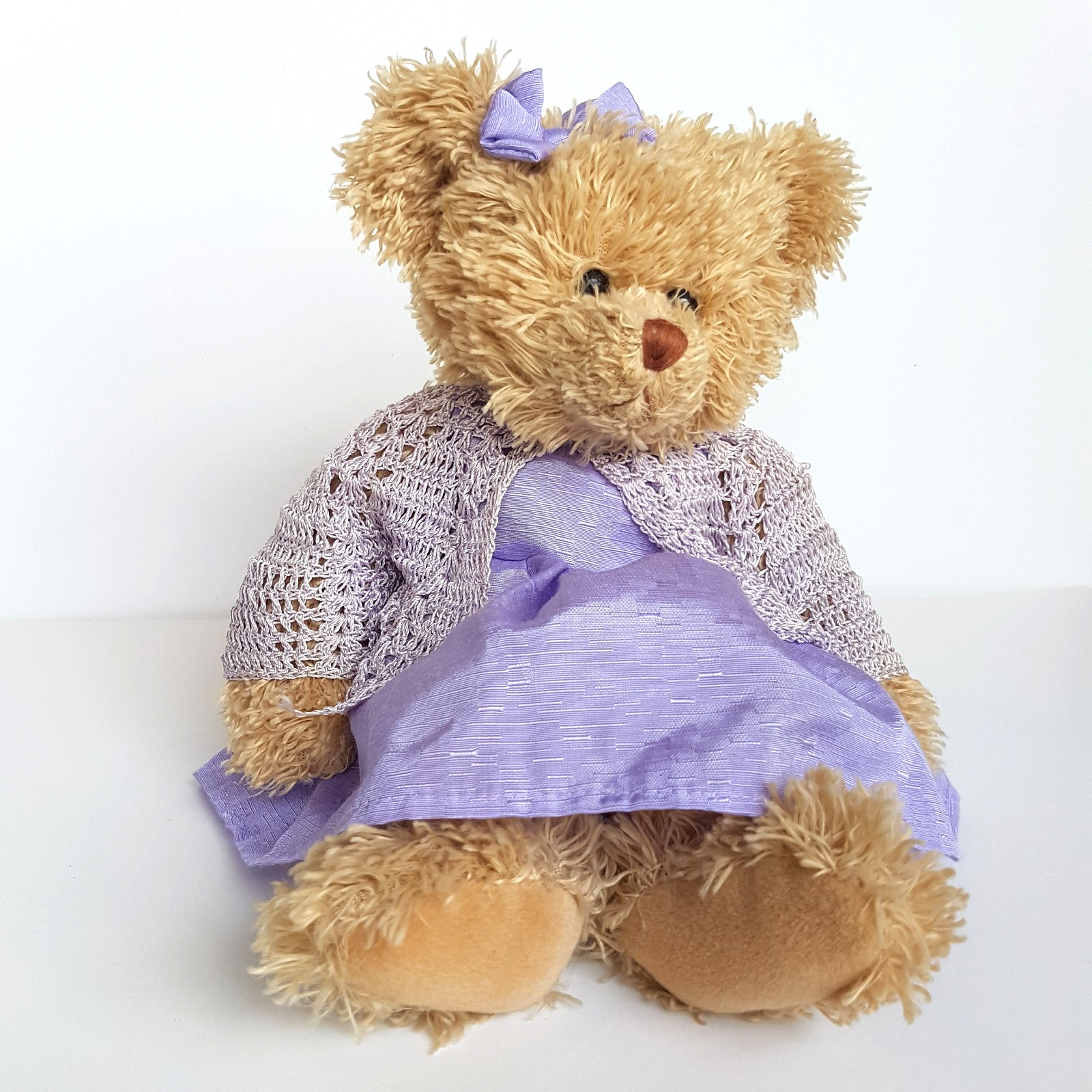 Pretty LAVENDER Teddy Bear PURPLE Dress Cardigan 30cm Soft Toy Stuffed Animal2