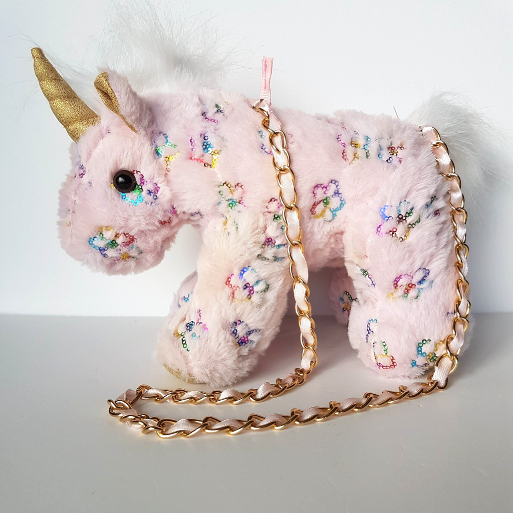 Olly & Me UNICORN BAG PLUSH Pink Flower Sequin CUTE Kids Bag Purse Rainbow Toy1