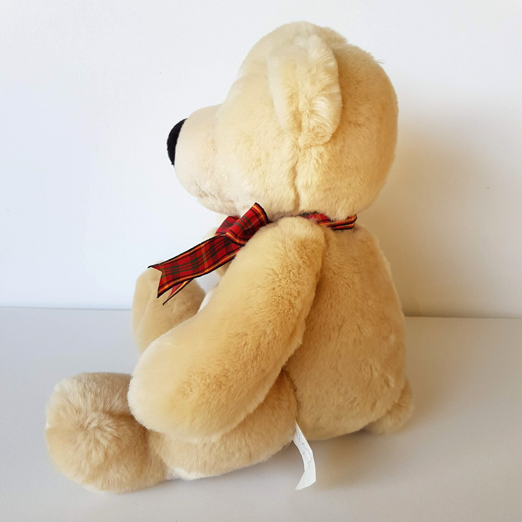 Teddy Bear MUM & BABY BEAR Plush Cream Stuffed Animal Super Soft Toy Tartan Bow4