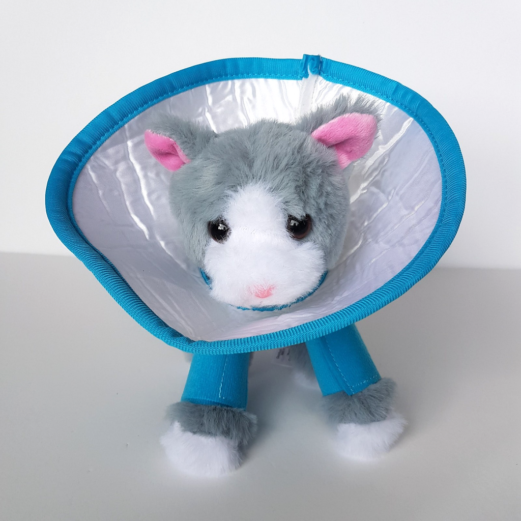 CAT AT THE VET Plush Stuffed Animal Kitten Soft Toy Get Well Pet Cone Bandages1