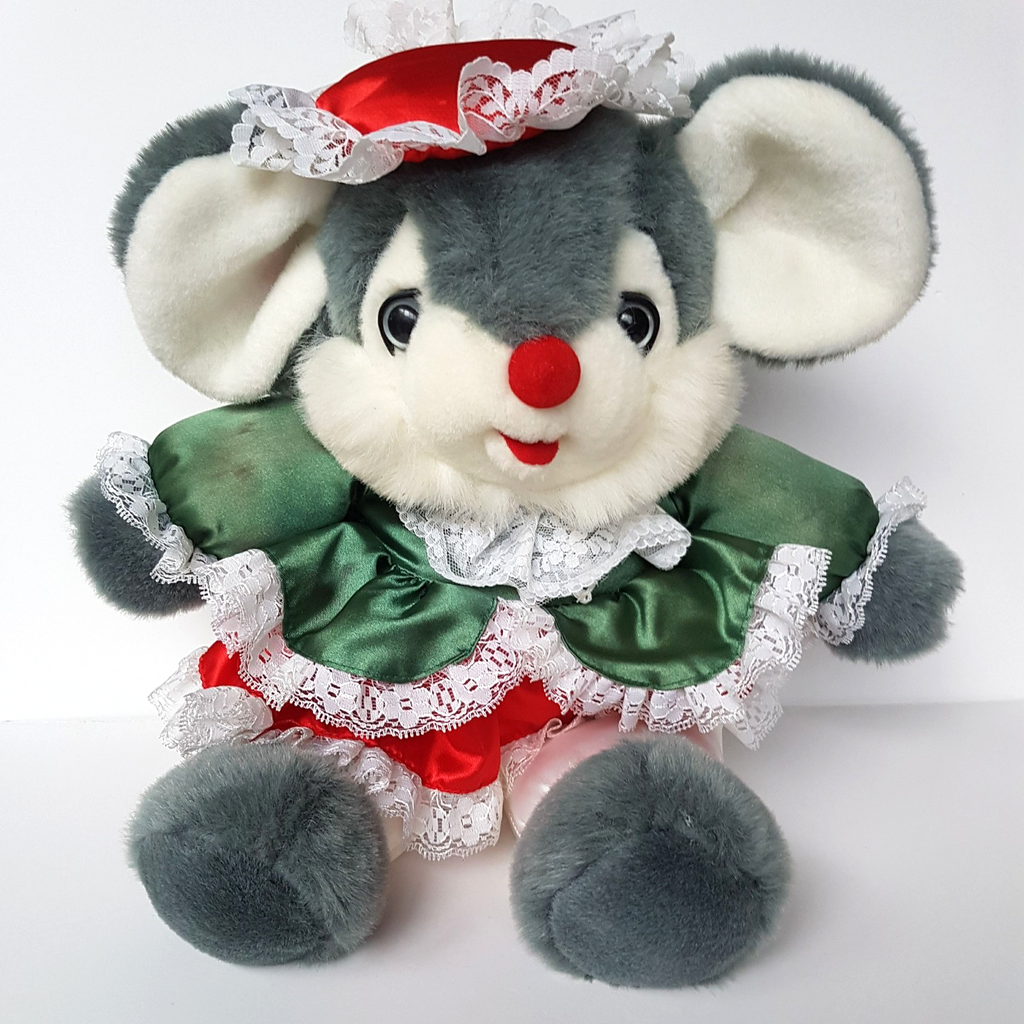 RARE Vintage Dandee CHRISTMAS MOUSE Plush 41cm Large Stuffed Animal Soft Toy 90s0