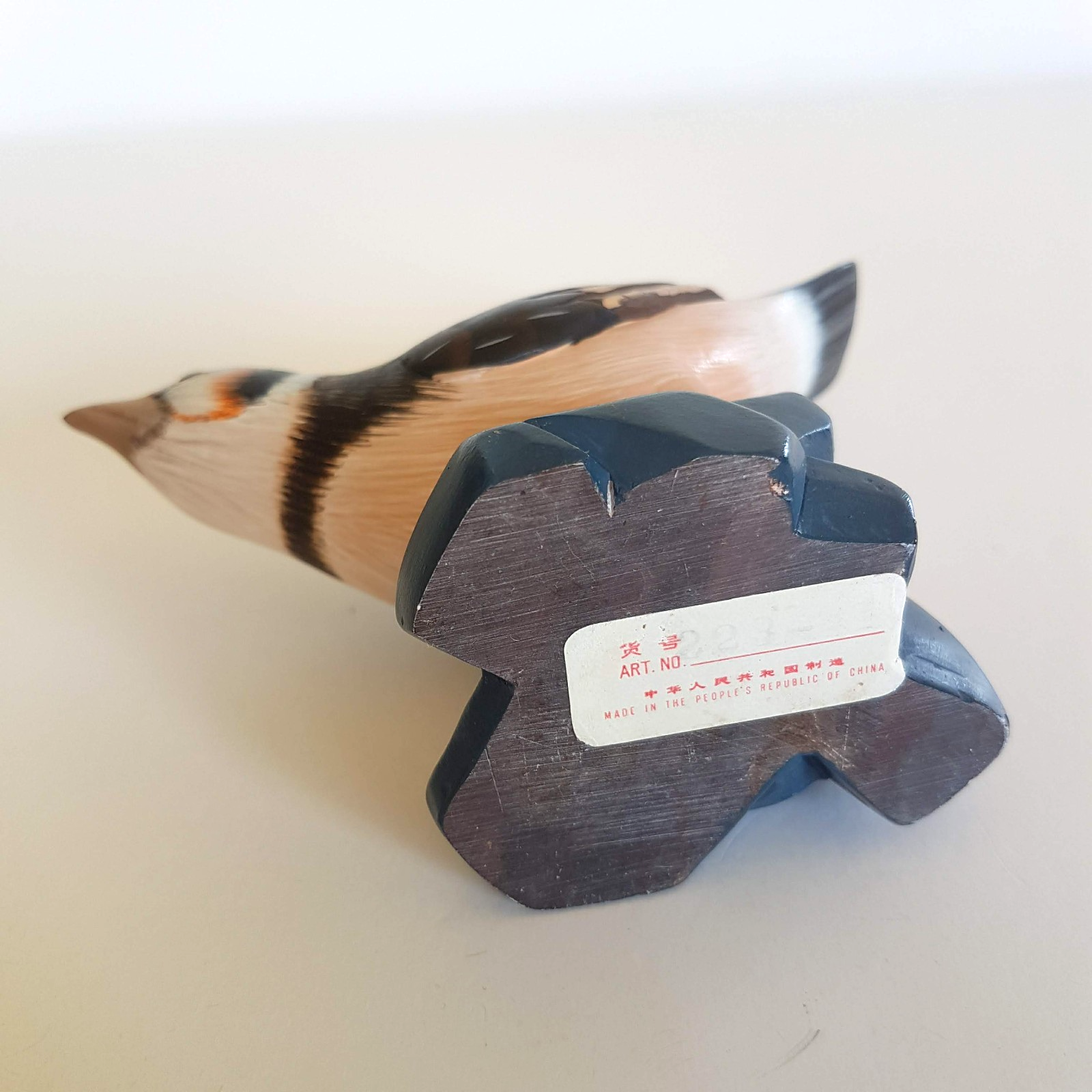 Vintage FINCH BIRD Figure Soapstone Sculpture 10cm Hand Painted Glass Eye HEAVY6