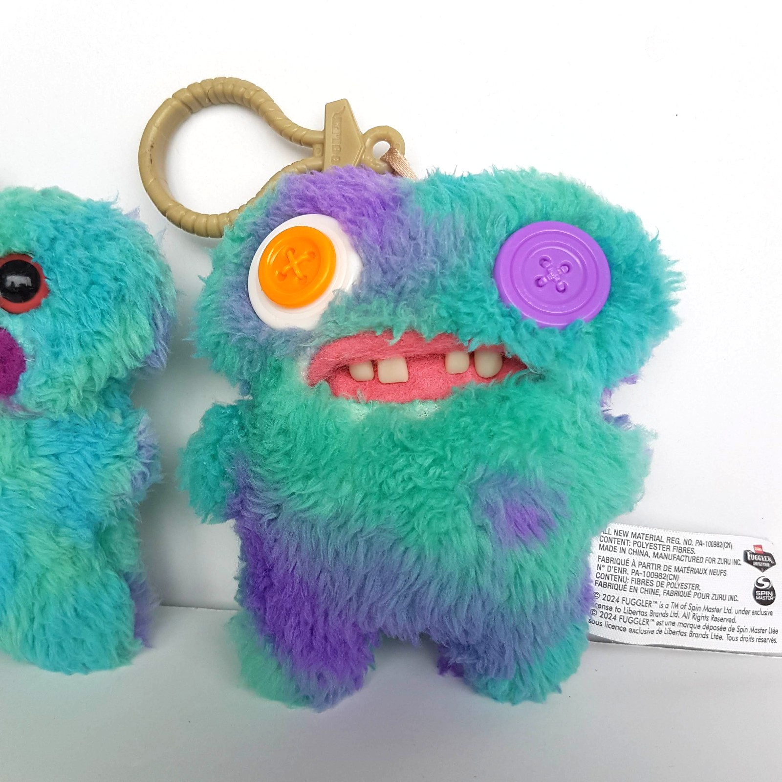 2 FUGGLER KEYRINGS Clips On Funny Ugly Monster Plush Tongue Teeth Toy Accessory2