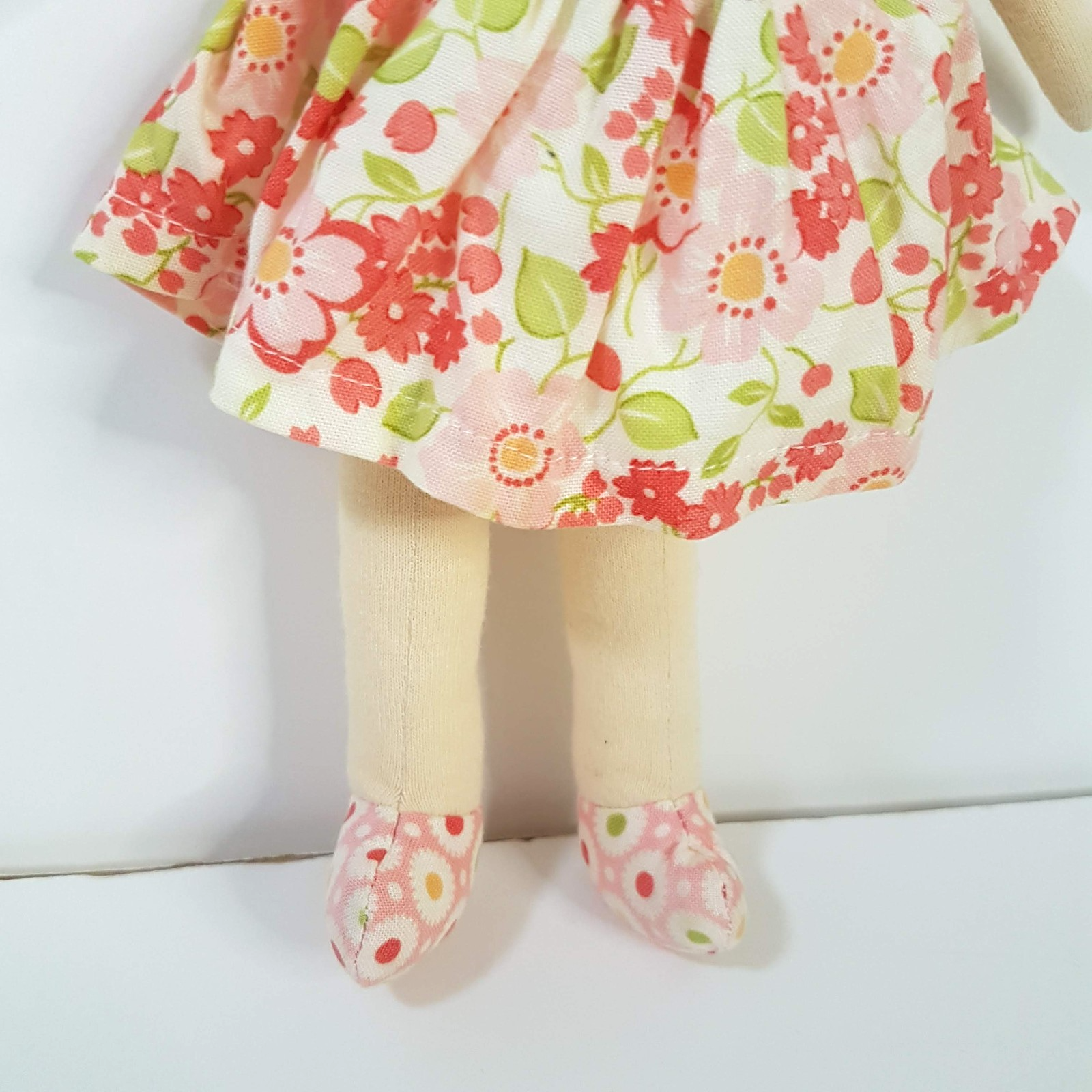 Alimrose RAG DOLL Fabric Doll 25cm Cloth Floral Dress Brunette Baby Soft Toy2